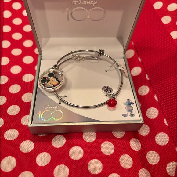 Disney Silver Bangle with Mickey Mouse and Red Charm - Picture 2 of 5